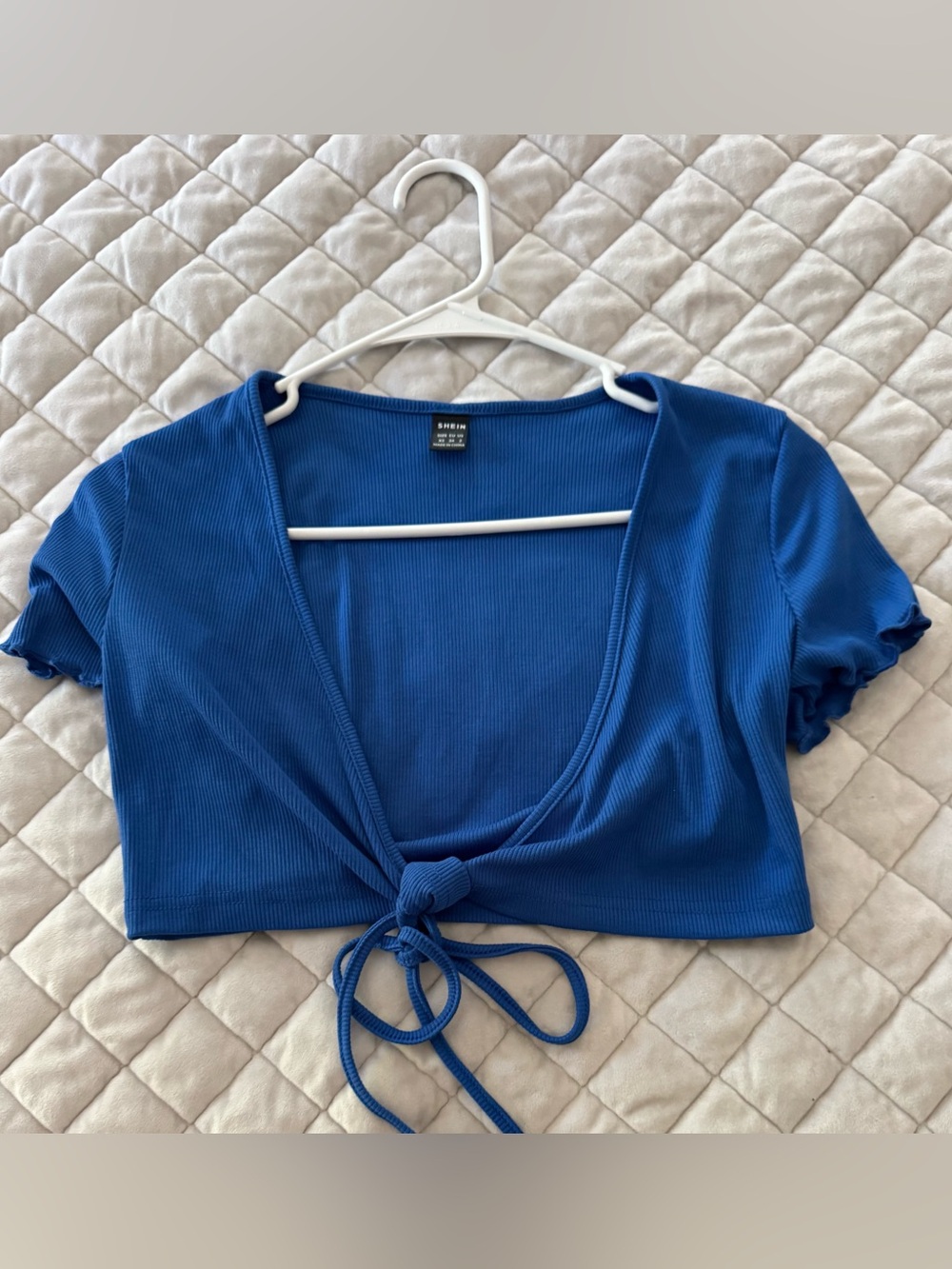 SHEIN Royal Blue Ribbed Tie-Front Crop Top